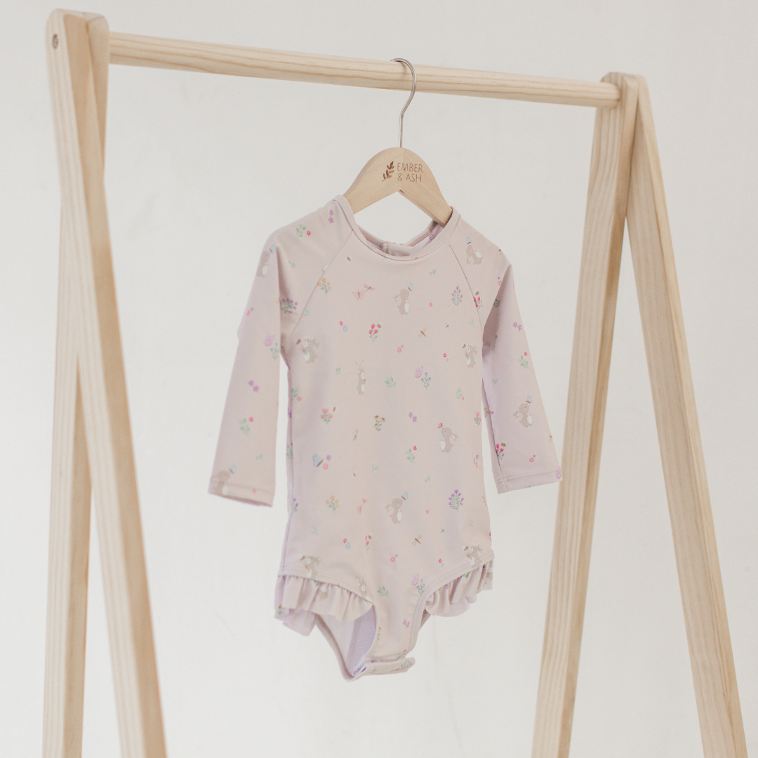 Long Sleeve Ruffle One-Piece - Hoppy Days