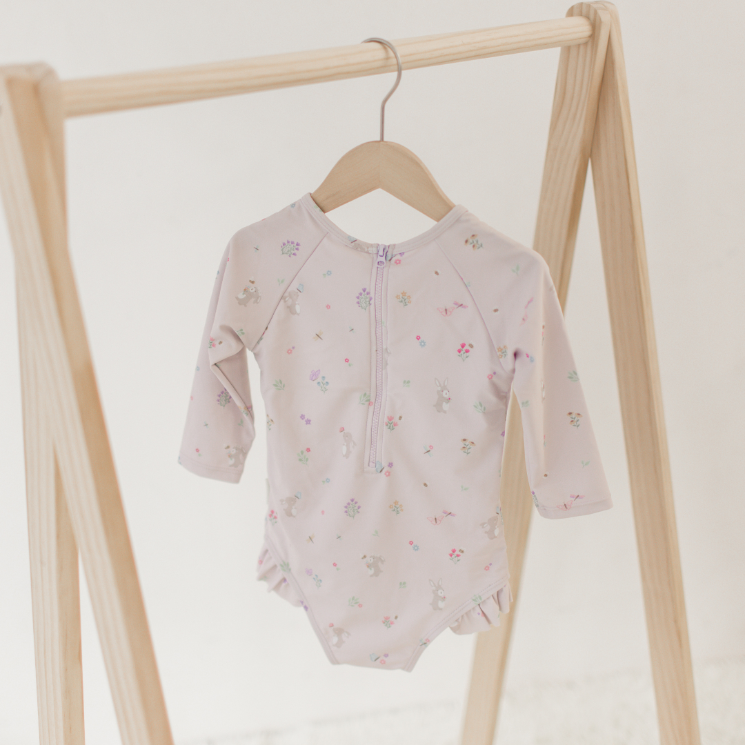 Long Sleeve Ruffle One-Piece - Hoppy Days