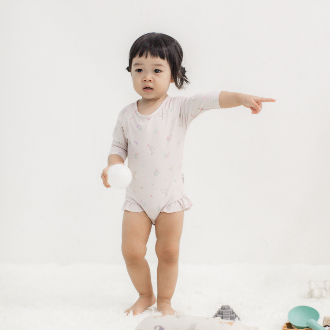 Long Sleeve Ruffle One-Piece - Hoppy Days