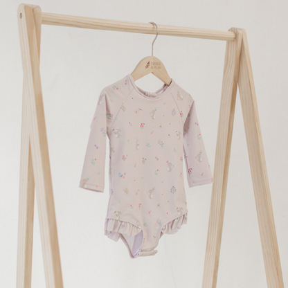 Long Sleeve Ruffle One-Piece - Hoppy Days